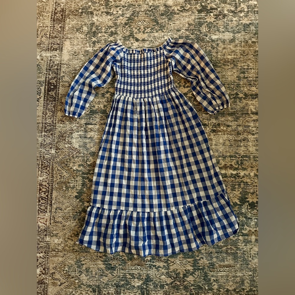 Gingham Smocked Midi Puff Sleeve Dress